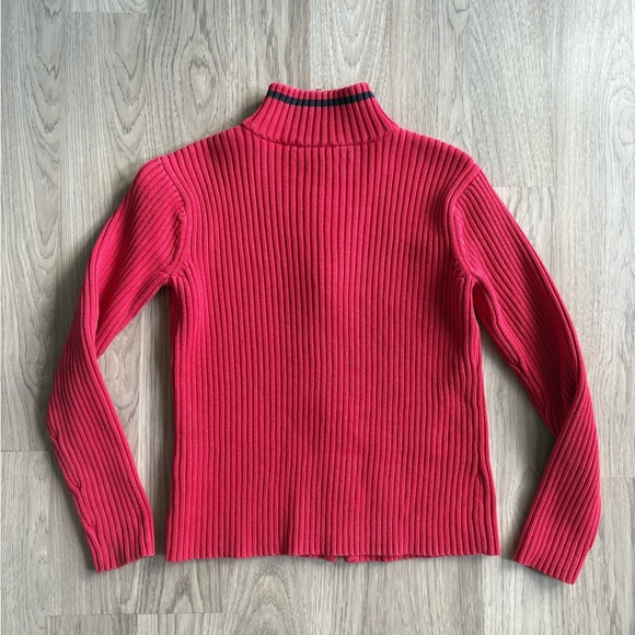 Tommy Hilfiger Red Ribbed Turtleneck Sweater Full Zip Sweater - Picture 2 of 5